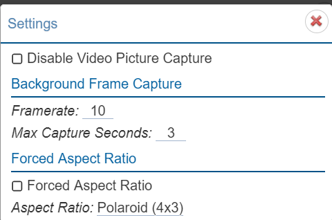 Picture Taker Settings Screen